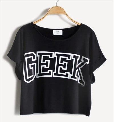 t shirt women Geek Print Grey Black T-shirt