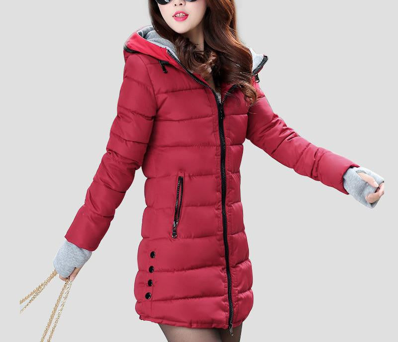 War Jackets Women Fashion Down Cotton Casual Hooded Long Coat Thickening Plus Size Parka Zipper Cotton Slim