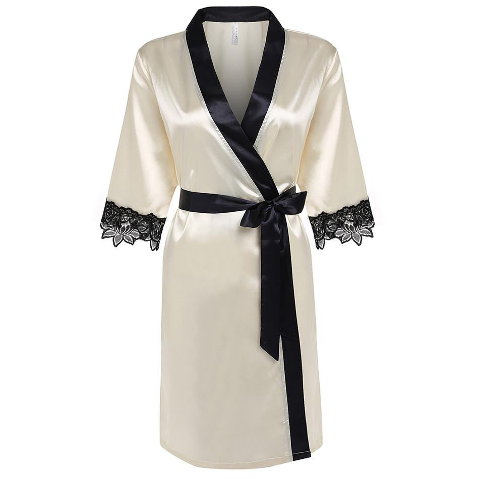 Women's Robe Knee Length Lingerie Sleepwear Short Satin Lace Nightwear Bridesmaid Robes XS-XL