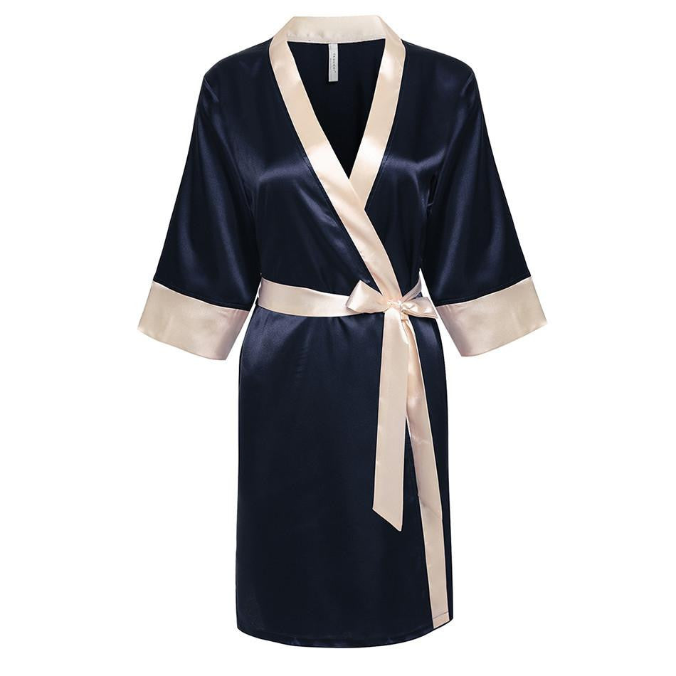 Women's Robe Knee Length Lingerie Sleepwear Short Satin Lace Nightwear Bridesmaid Robes XS-XL