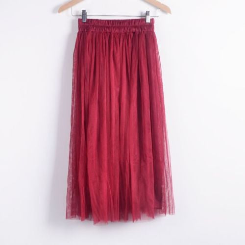 Online discount shop Australia - Ladies Women's Mid-calf Chic Pleated 3 Layers Gauze Tulle 70cm Long Maxi Skirts TOP QUALITY