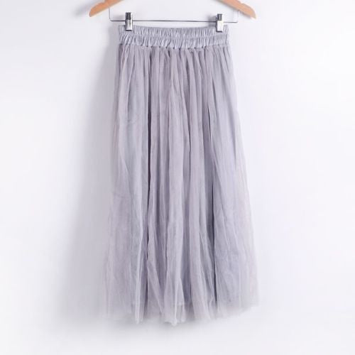 Online discount shop Australia - Ladies Women's Mid-calf Chic Pleated 3 Layers Gauze Tulle 70cm Long Maxi Skirts TOP QUALITY