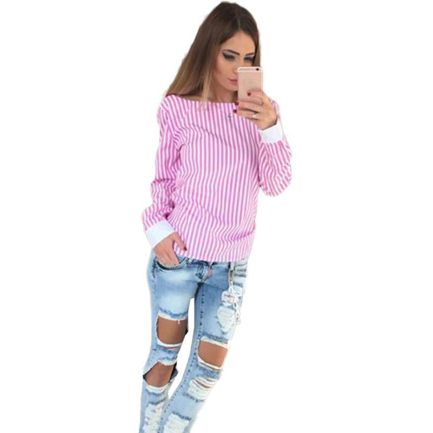 Online discount shop Australia - Chiffon Blouse Slim Thin Striped Women Clothes Sexy Backless Bowknot