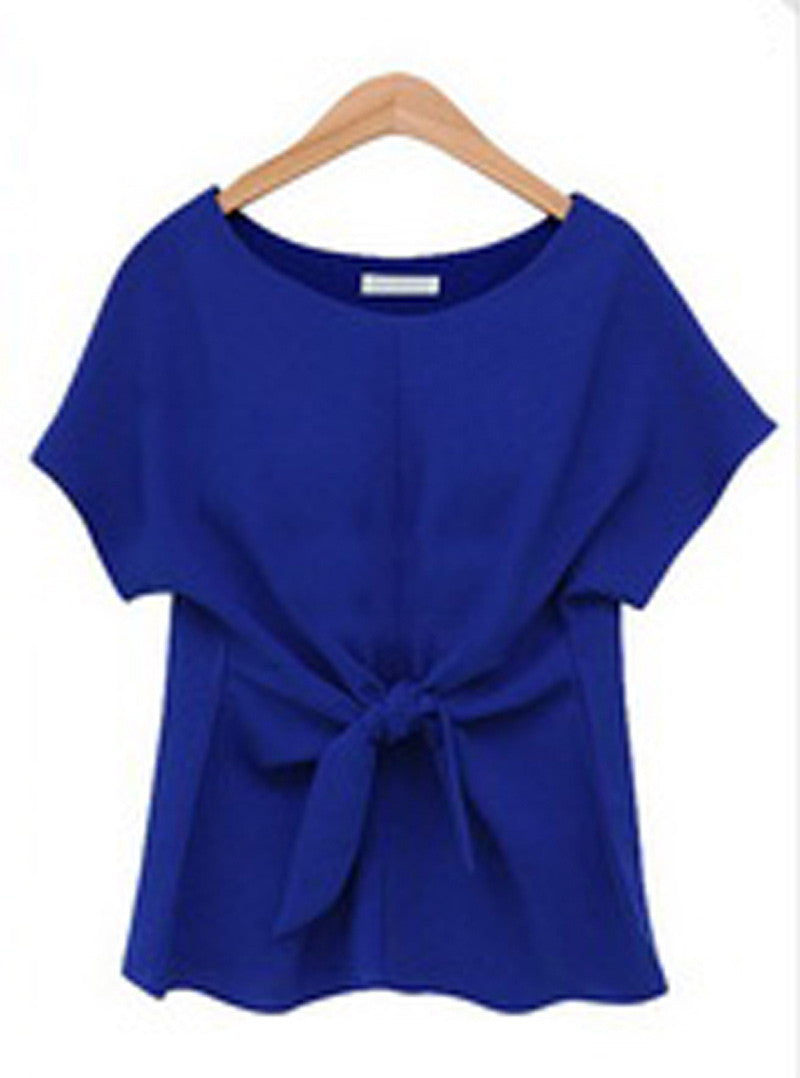 Online discount shop Australia - fashion women Bowknot blouses O-neck short sleeve shirts chiffon casual vintage tops plus size 4XL blouse new