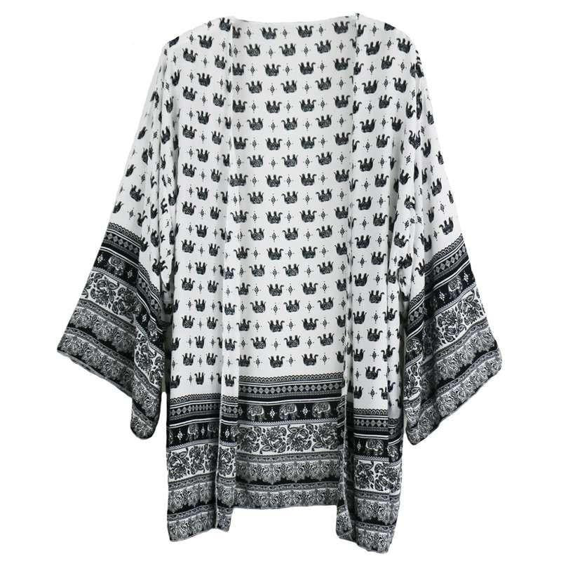 Womens Tops and Blouses Cardigan Women Elephant Print Clothing Beach Tribal Print Blouses K401