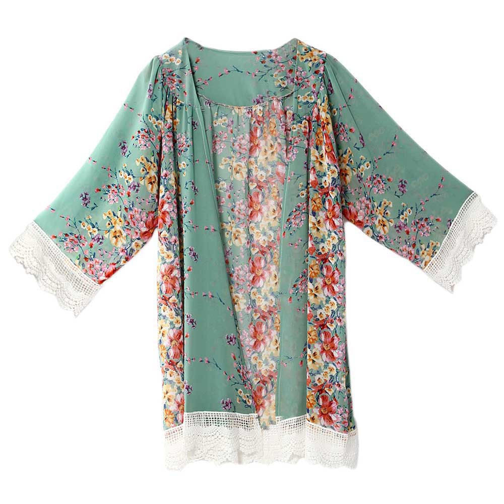 Online discount shop Australia - Blouses Floral Pattern Printed Lace Cardigan Fashion Women Blouse Shirt Batwing Sleeve