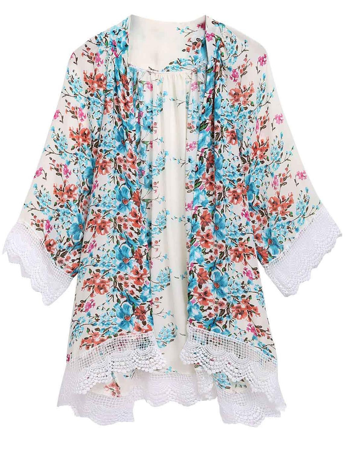 Online discount shop Australia - Blouses Floral Pattern Printed Lace Cardigan Fashion Women Blouse Shirt Batwing Sleeve