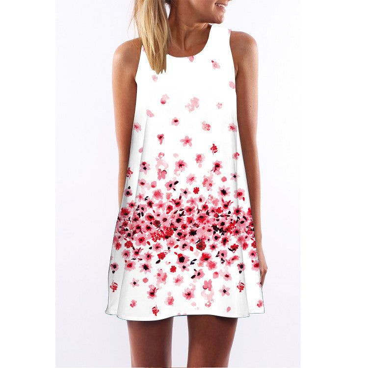 Summer women O-neck sleeveless dresses heart-shaped love printed white dress female fashion loose-fitting