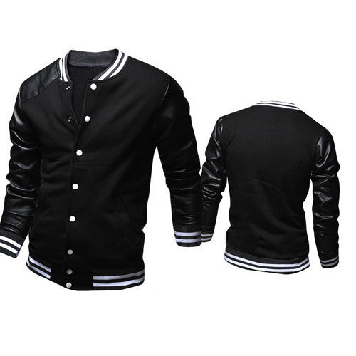 Online discount shop Australia - Cool College Baseball Jacket Men Fashion Design Black Pu Leather Sleeve Mens Slim Fit Varsity Jacket Brand Veste Homme Xxl