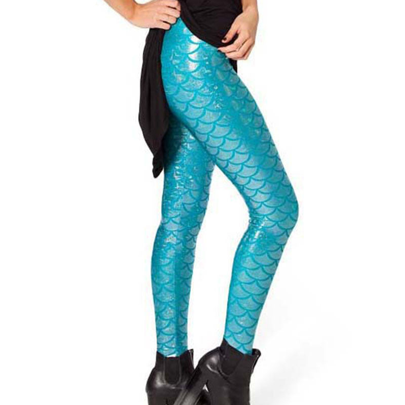 Fashion Trousers Digital Print Women Mermaid Fish Scale Leggings High