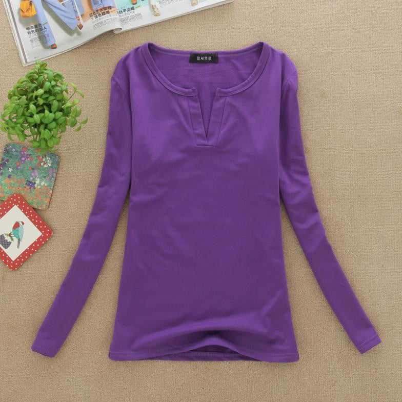 Online discount shop Australia - Long Sleeve V-Neck Shirt Women Casual Plus Size Blouses Knitted Body Tops