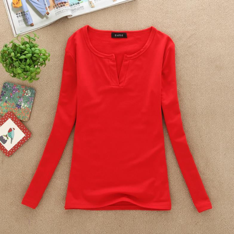 Online discount shop Australia - Long Sleeve V-Neck Shirt Women Casual Plus Size Blouses Knitted Body Tops