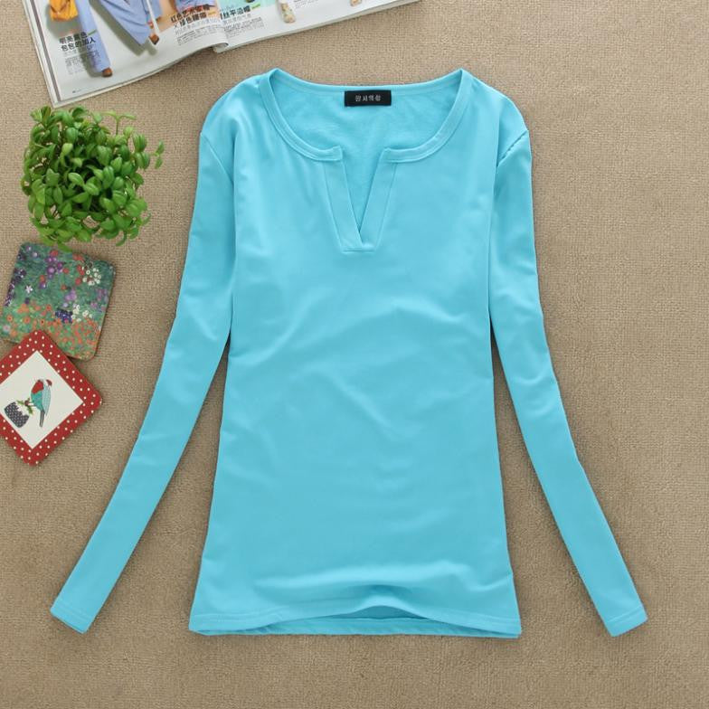 Online discount shop Australia - Long Sleeve V-Neck Shirt Women Casual Plus Size Blouses Knitted Body Tops