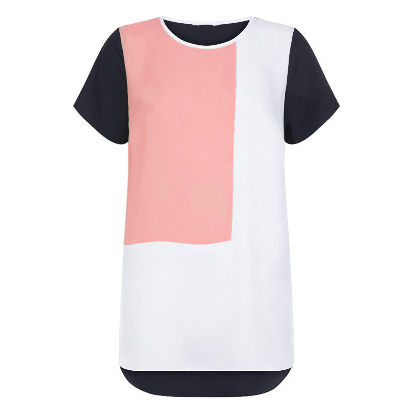 Plus Size 6XL Fashion Short Sleeve Long Loose Patchwork Chiffon T Shirt Women Boyfriend Style XXXXL 5XL Tops