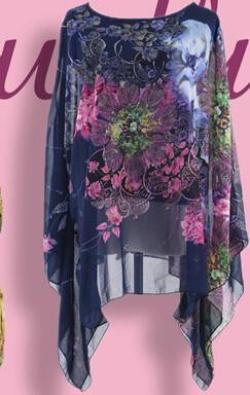 Women Batwing Sleeve Loose Chiffon Floral Print shirt Blouse Tops