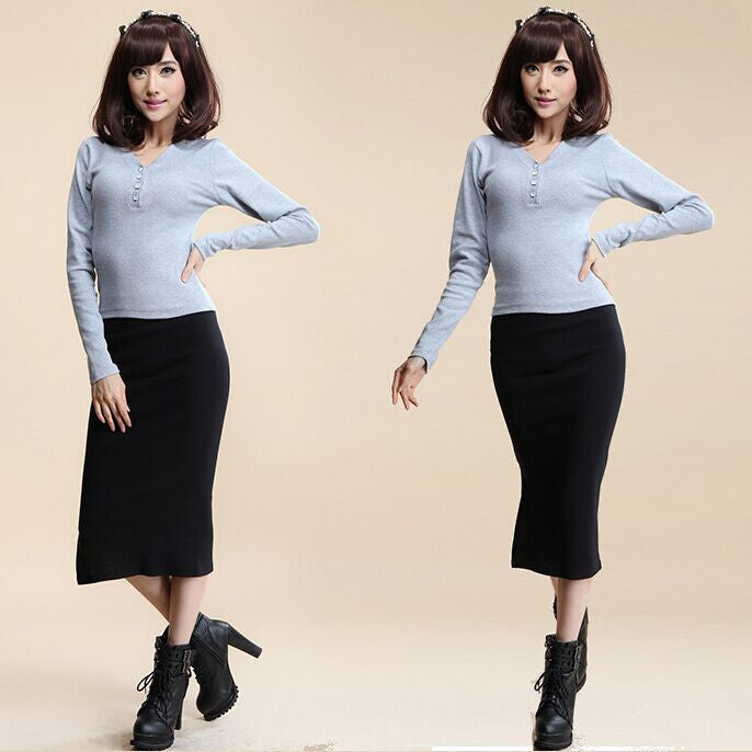 Online discount shop Australia - Autumn Winter Women Skirt Wool Rib Knit Long Skirt Package Hip Split Skirts