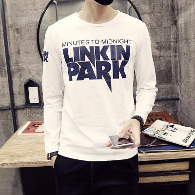 solid color stitching round neck long-sleeved sleeve Men's T-Shirt