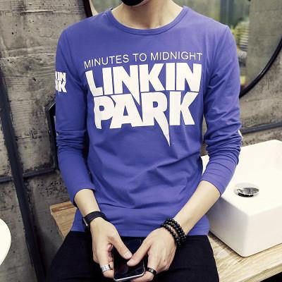 solid color stitching round neck long-sleeved sleeve Men's T-Shirt