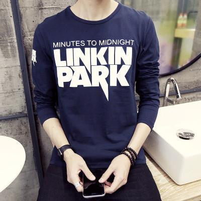solid color stitching round neck long-sleeved sleeve Men's T-Shirt
