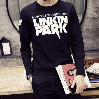 solid color stitching round neck long-sleeved sleeve Men's T-Shirt