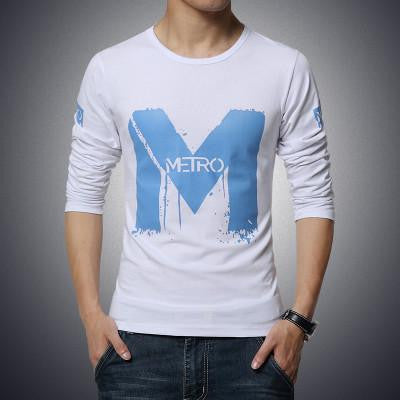 solid color stitching round neck long-sleeved sleeve Men's T-Shirt