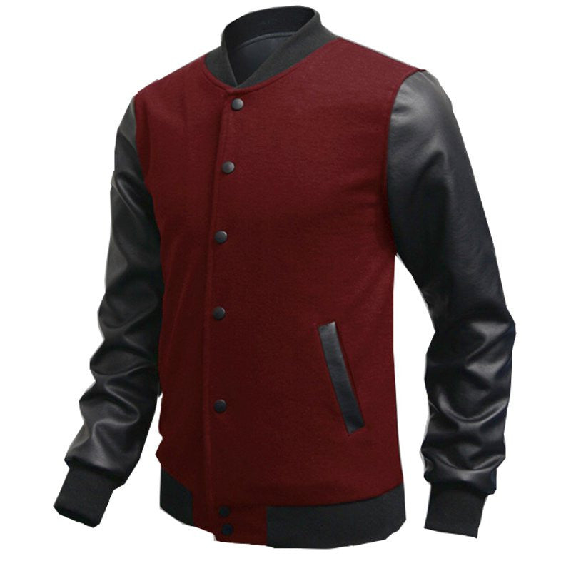 Online discount shop Australia - Mens Fashion Slim Outwear Leather Sleeve Male Personalized Baseball Stitching Leisure Jacket Coat 5 Color