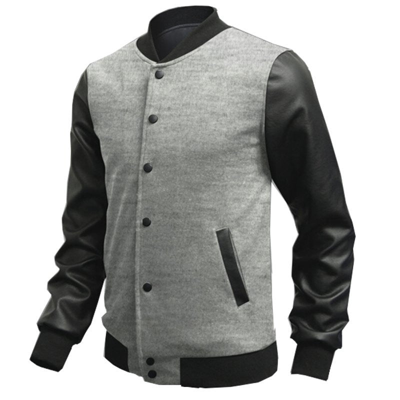 Online discount shop Australia - Mens Fashion Slim Outwear Leather Sleeve Male Personalized Baseball Stitching Leisure Jacket Coat 5 Color