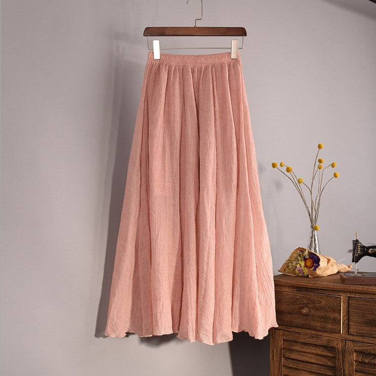 Online discount shop Australia - Fashion Brand Women Top quality Cotton and Linen Long Skirt Elastic Waist A-line Pleated Maxi Beach Vintage Summer Skirts