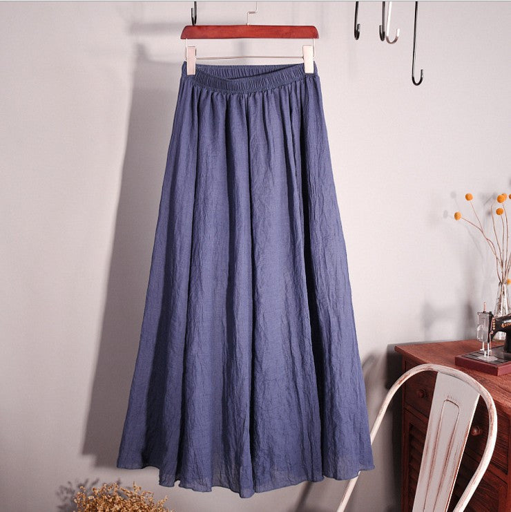 Online discount shop Australia - Fashion Brand Women Top quality Cotton and Linen Long Skirt Elastic Waist A-line Pleated Maxi Beach Vintage Summer Skirts