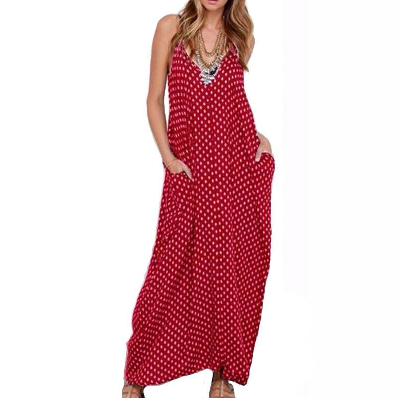 Summer Dress Fashion Women Dress Strapless Polka Dot Loose Beach Long Maxi Dress Vintage Vestidos Plus Size