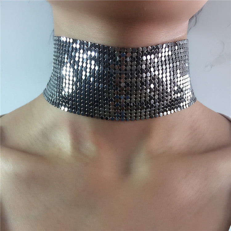 Punk Style Jewelry Wide Mesh Choker Gold Plated Alloy Statement Necklace For Women