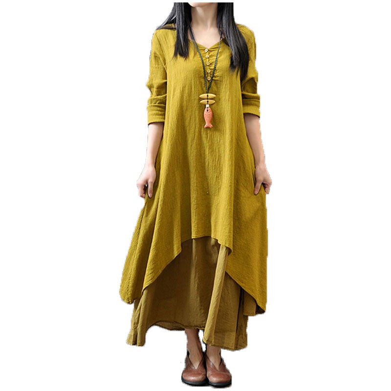 Zanzea Spring Autumn Fashion Women Casual Loose Long Sleeve V-Neck Dress Boho Solid Long Maxi Dress Vestidos Plus Size 5XL