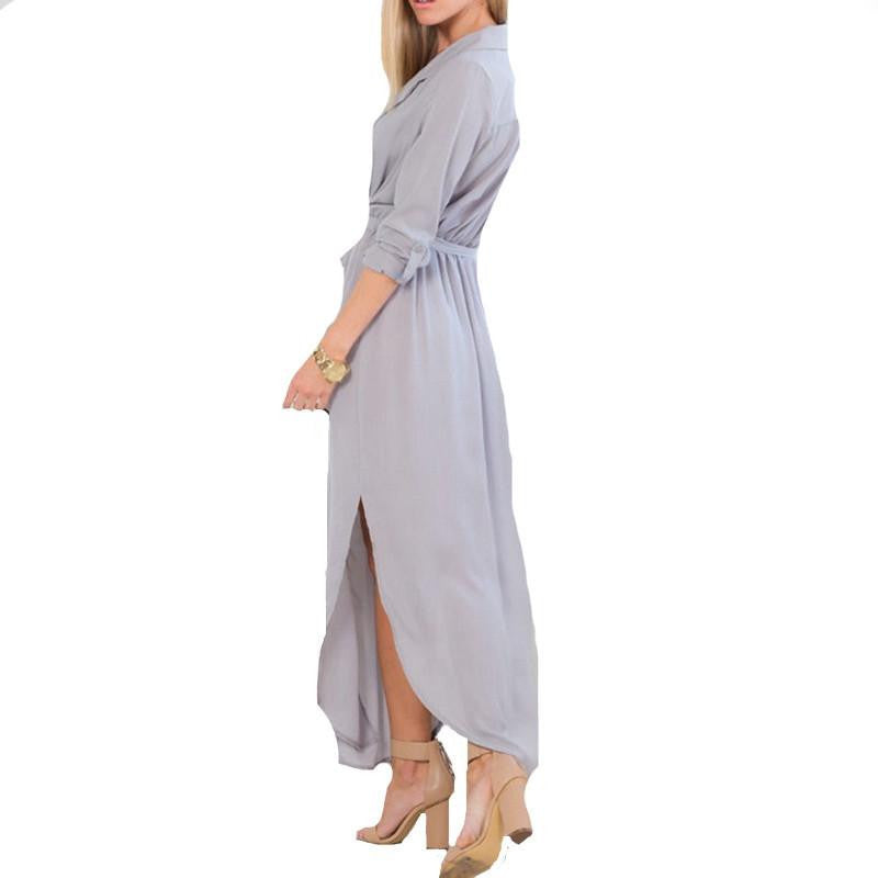 Zanzea Fashion Spring Autumn Women Casual Loose Deep V-Neck Long Maxi Dress Split Chiffon Dress Plus Size Vestidos