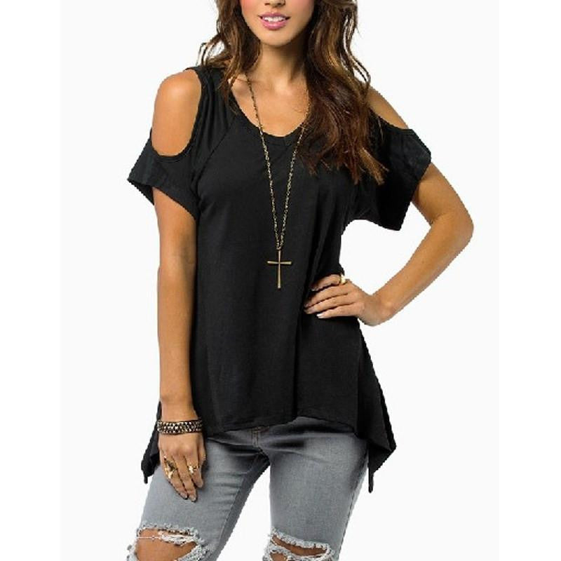 Women Casual Loose Tops Off Shoulder Shirts Off Shoulder Round Neck Short Sleeve Blouses Plus Size 5XL