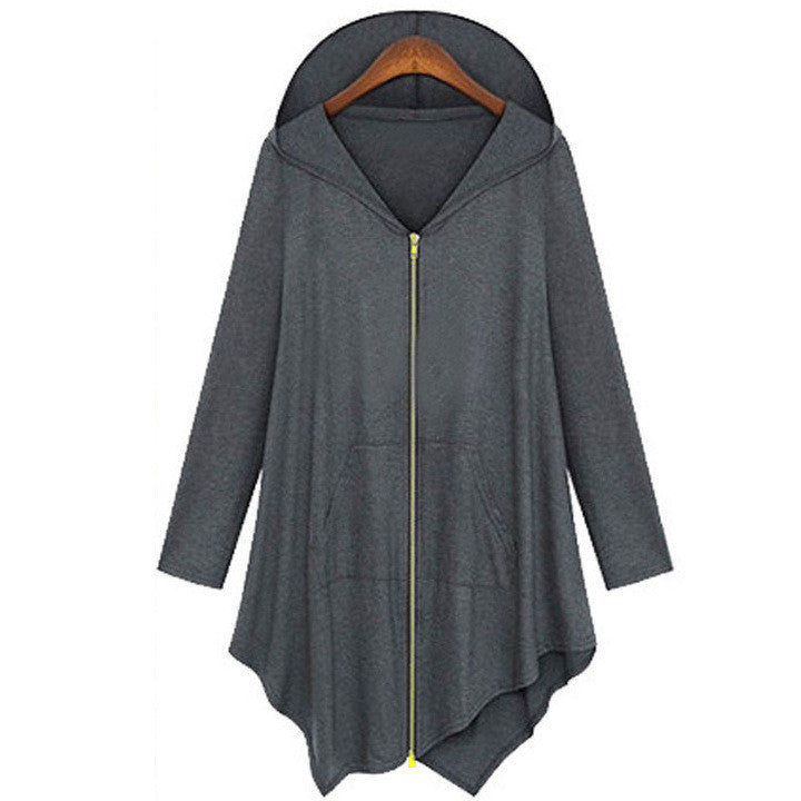 Online discount shop Australia - Cotton Trench Coat Women Hoodied Overcoat Female Zipper Cardigans Grey/ Black Color Plus Size 4XL