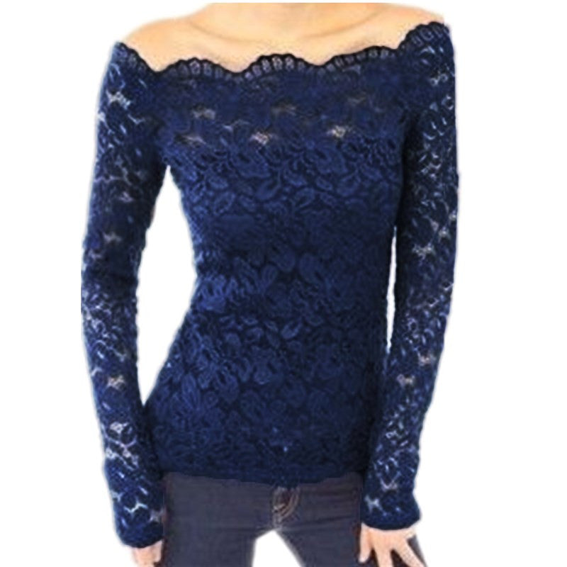 Online discount shop Australia - 4 Colors Sexy Women Off Shoulder Slash Neck Lace Crochet Shirts Long Sleeve Slim Casual Tops Blouse