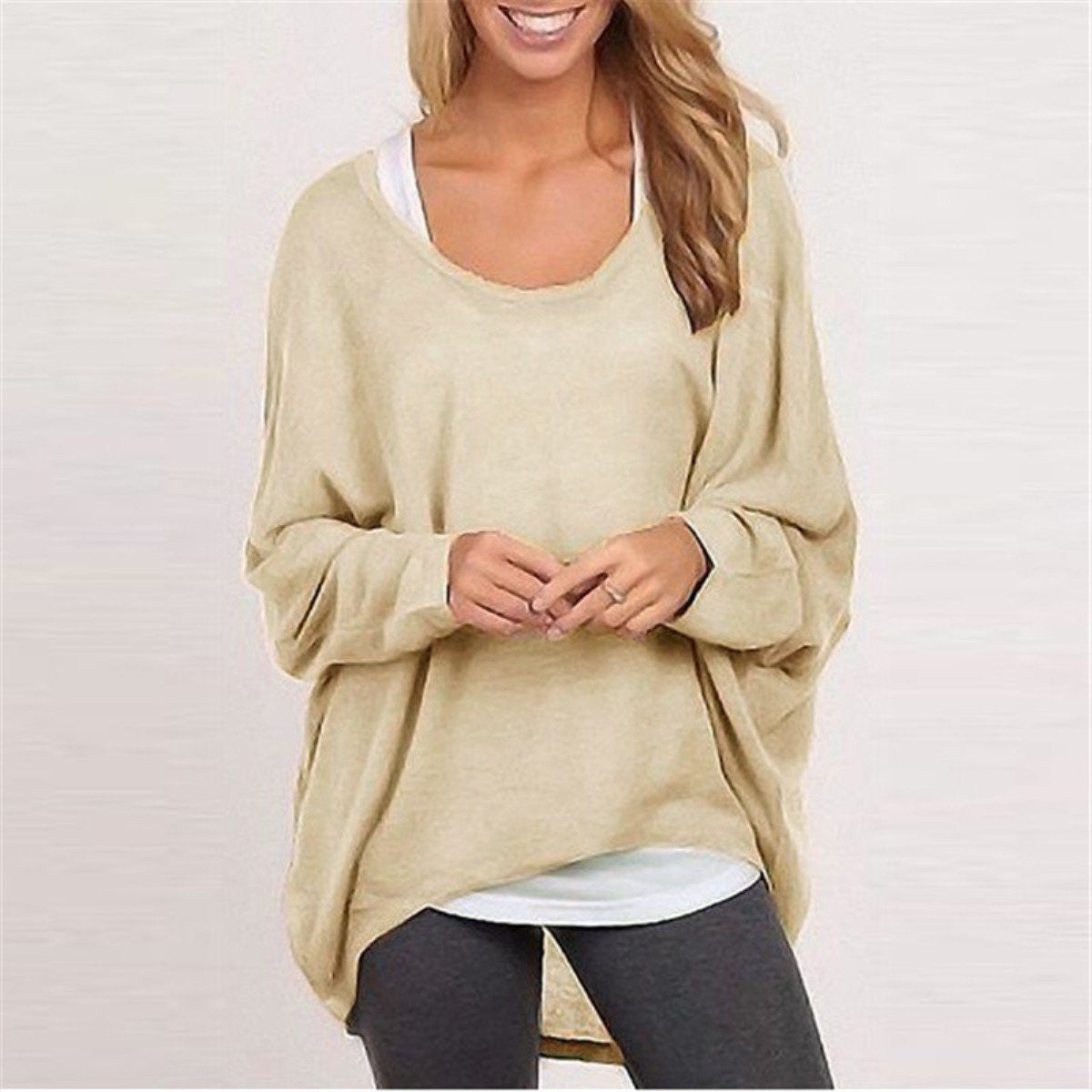 Women Sweater Jumper Pullover Batwing Long Sleeve Casual Loose Solid Blouse Shirt Top Plus