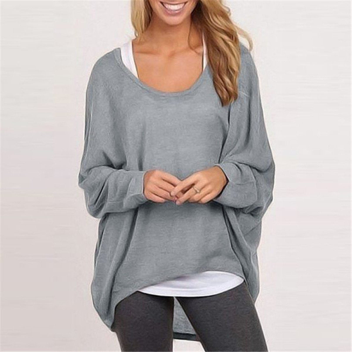 Women Sweater Jumper Pullover Batwing Long Sleeve Casual Loose Solid Blouse Shirt Top Plus