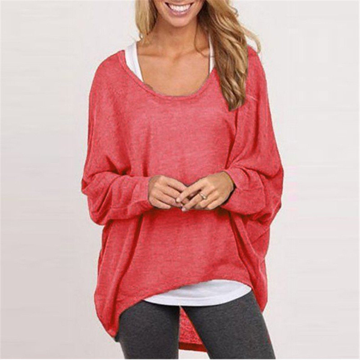 Women Sweater Jumper Pullover Batwing Long Sleeve Casual Loose Solid Blouse Shirt Top Plus