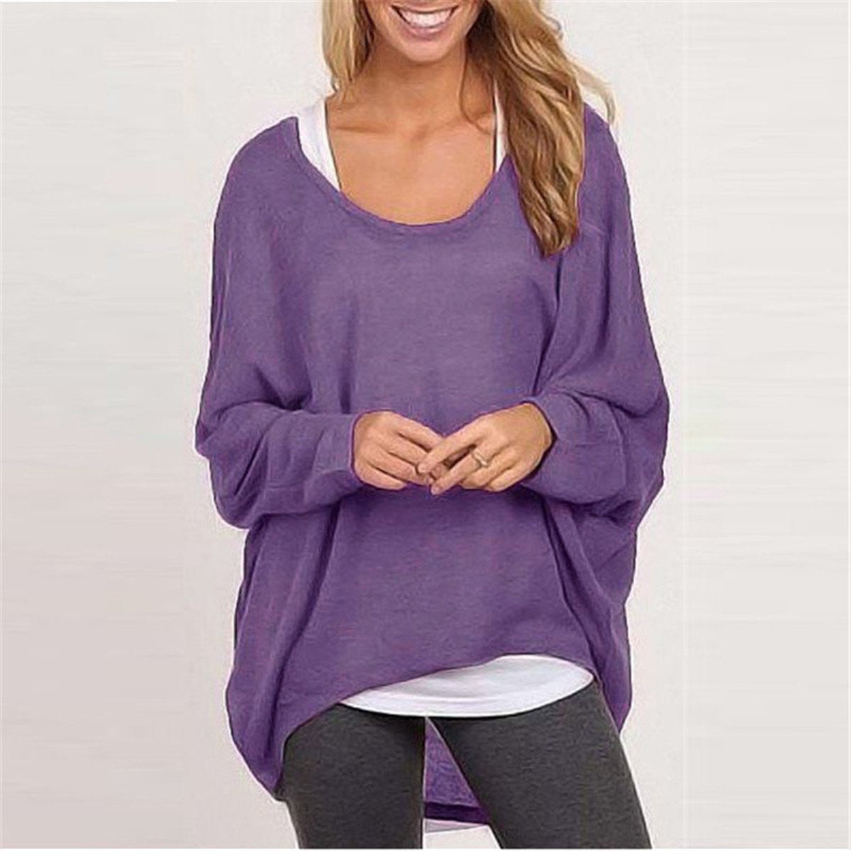 Women Sweater Jumper Pullover Batwing Long Sleeve Casual Loose Solid Blouse Shirt Top Plus