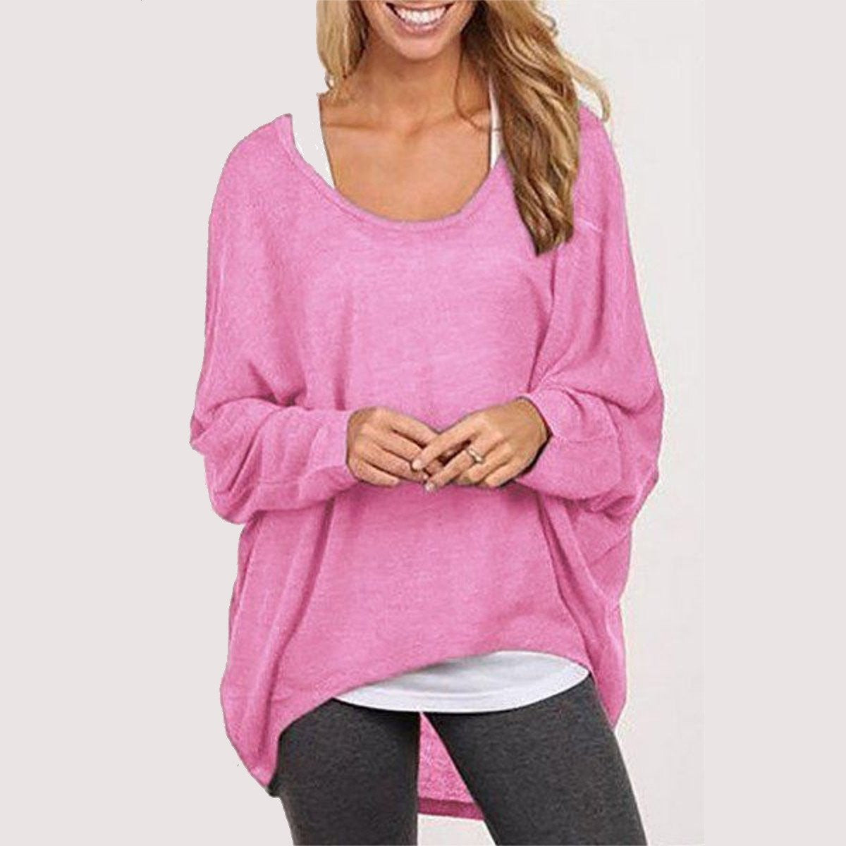 Women Sweater Jumper Pullover Batwing Long Sleeve Casual Loose Solid Blouse Shirt Top Plus