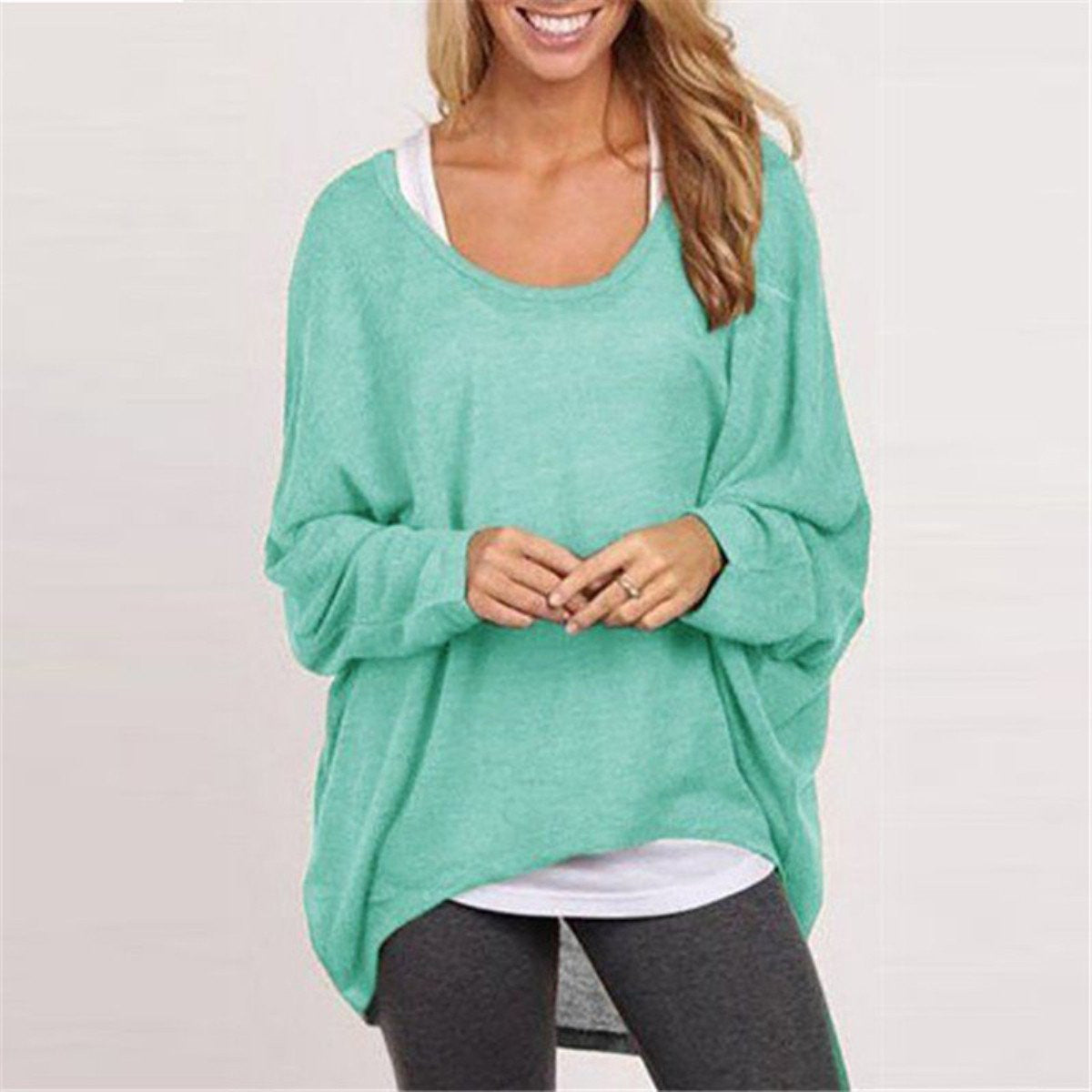 Women Sweater Jumper Pullover Batwing Long Sleeve Casual Loose Solid Blouse Shirt Top Plus