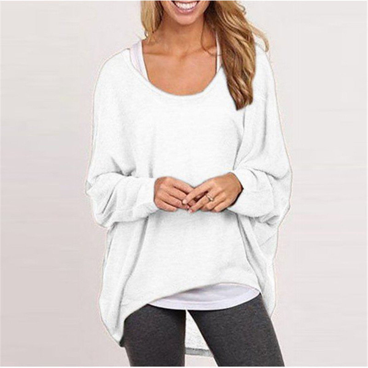 Women Sweater Jumper Pullover Batwing Long Sleeve Casual Loose Solid Blouse Shirt Top Plus