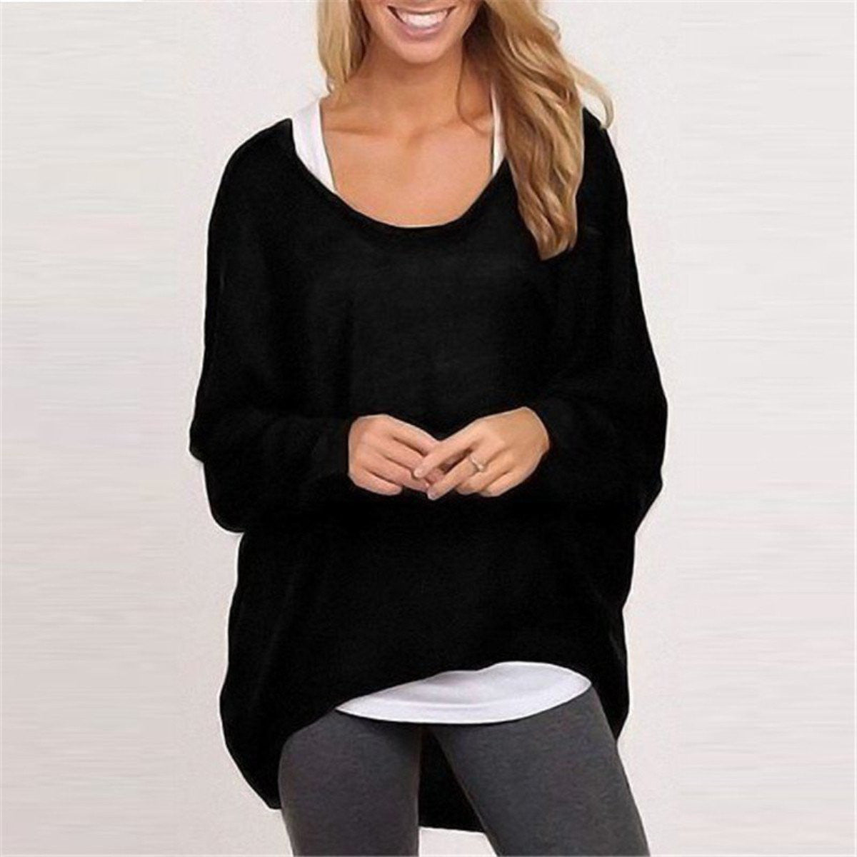 Women Sweater Jumper Pullover Batwing Long Sleeve Casual Loose Solid Blouse Shirt Top Plus