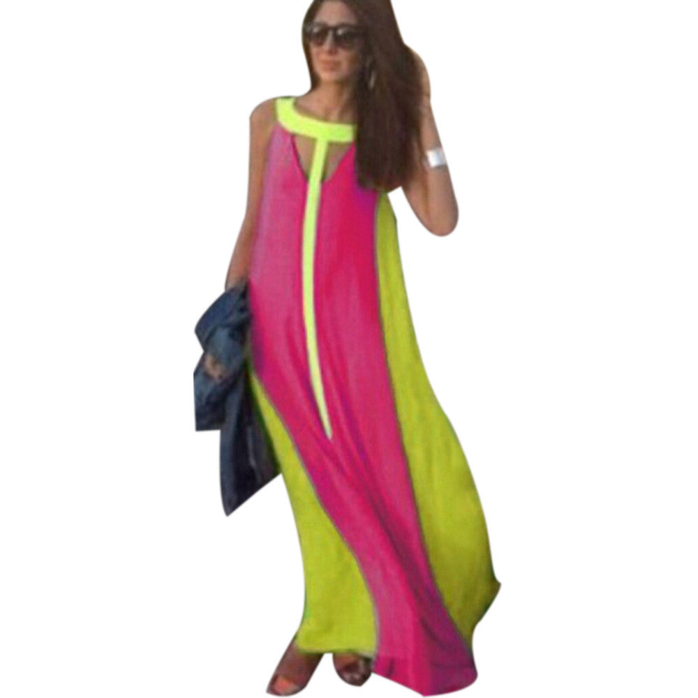 Online discount shop Australia - Boho Sexy Women O Neck Sleeveless Gradient Multicolor Dress Long Maxi Party Beach Dress Vestidos Robe Plus Size S-2XL