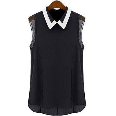 Women Loose Casual Chiffon Sleeveless Vest Shirt Tops Blouse Black White