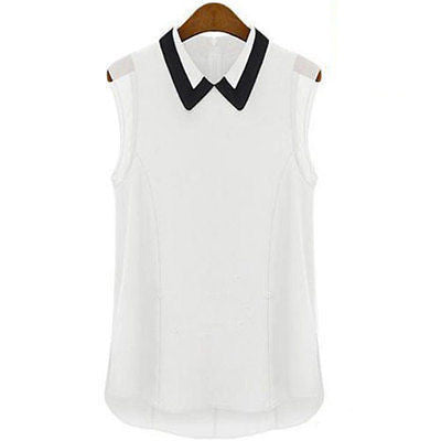 Women Loose Casual Chiffon Sleeveless Vest Shirt Tops Blouse Black White