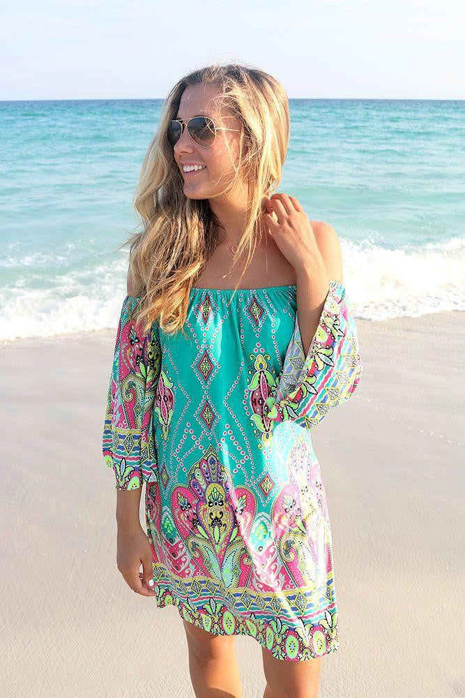 Summer beach Dress Fashion Bohemian Boho Flower Print Off Shoulder Womens Casual Vintage Women Plus Size Dresses