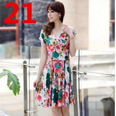 Women Spring Boho Asymmetrical One-piece Floral Print Plus Size Clothing V-neck Short-sleeve Summer Beach Dress QA282