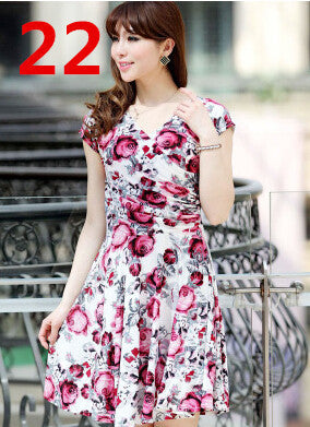 Women Spring Boho Asymmetrical One-piece Floral Print Plus Size Clothing V-neck Short-sleeve Summer Beach Dress QA282